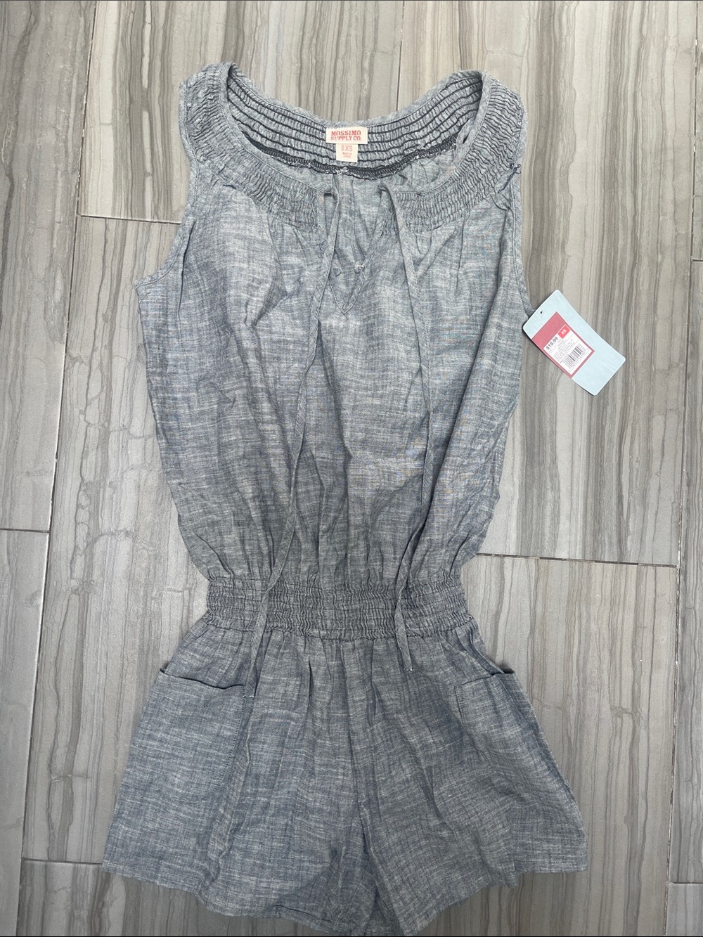 Mossimo Supply Co. Grey Strapless Smocked-Waist Romper